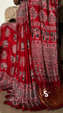 Modal Ajrakh Hand Block Print Saree With Original Mirror Work -PRS001AS