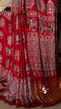 Modal Ajrakh Hand Block Print Saree With Original Mirror Work -PRS001AS