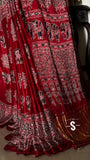 Modal Ajrakh Hand Block Print Saree With Original Mirror Work -PRS001AS