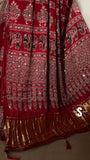 Modal Ajrakh Hand Block Print Saree With Original Mirror Work -PRS001AS