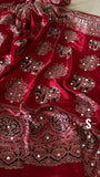 Modal Ajrakh Hand Block Print Saree With Original Mirror Work -PRS001AS