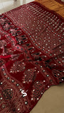 Modal Ajrakh Hand Block Print Saree With Original Mirror Work -PRS001AS