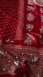 Modal Ajrakh Hand Block Print Saree With Original Mirror Work -PRS001AS