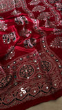 Modal Ajrakh Hand Block Print Saree With Original Mirror Work -PRS001AS