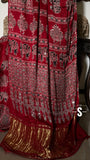 Modal Ajrakh Hand Block Print Saree With Original Mirror Work -PRS001AS