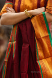 Vibrant Chettinad pattu cotton suit set in golden and maroon , with traditional Zari borders and a classic woven dupatta-GARI001CRKS