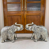 Pair of 2 , German Silver Cladding on Wooden Elephants Big Size -AKSH001ES