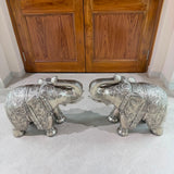 Pair of 2 , German Silver Cladding on Wooden Elephants Big Size -AKSH001ES