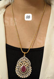 Big size CZ Pendant with 24 inch long chain in two tone polish-JAYDU001PS