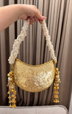 Nazraana Brass Bag  CRESECENT MOON Celebrity Clutch Bag with Pearl Handle-AKSH001CC
