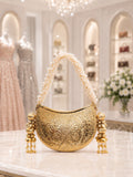 Nazraana Brass Bag  CRESECENT MOON Celebrity Clutch Bag with Pearl Handle-AKSH001CC