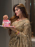 Goldie , New celebrity trending saree in  golden  beads and sequins work Golden Net fabric -SATYA001GS