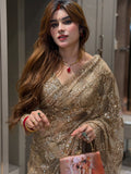Goldie , New celebrity trending saree in  golden  beads and sequins work Golden Net fabric -SATYA001GS