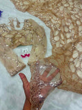 Goldie , New celebrity trending saree in  golden  beads and sequins work Golden Net fabric -SATYA001GS