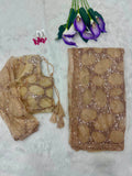 Goldie , New celebrity trending saree in  golden  beads and sequins work Golden Net fabric -SATYA001GS