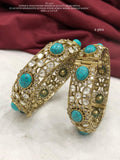 Mahika , Antique Gold Finish CZ AD with Moissonite Kundan Stone Openable Kada Bangles -JAYDU001TBB