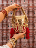 Maharani Lotus Clutch with Red  Tassels for women -FASH001LCB