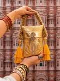 Maharani Lotus Clutch with Yellow Tassels for women -FASH001LCA