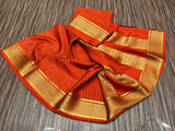 Deepika , Festival Special Orange Shade Pure Mysore Silk Saree with Golden Zari Stripes and Borders - SACHI001OM