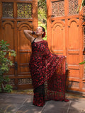 Clara , Red and Black Combination Beautiful Georgette Saree with Zaal Flower Sequins work-MISS001BR