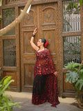 Clara , Red and Black Combination Beautiful Georgette Saree with Zaal Flower Sequins work-MISS001BR