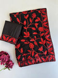 Clara , Red and Black Combination Beautiful Georgette Saree with Zaal Flower Sequins work-MISS001BR