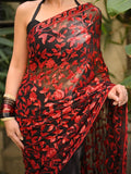Clara , Red and Black Combination Beautiful Georgette Saree with Zaal Flower Sequins work-MISS001BR