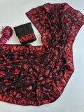 Clara , Red and Black Combination Beautiful Georgette Saree with Zaal Flower Sequins work-MISS001BR
