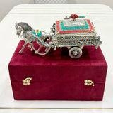 Exclusive German silver  hand engraved HORSE CHARIOT with semi precious stone work in premium box packing-AKSH001SC