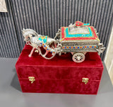 Exclusive German silver  hand engraved HORSE CHARIOT with semi precious stone work in premium box packing-AKSH001SC