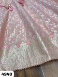 Pink Banarsi jacquard gown with self weaving  angrakha pattern Banarsi jacquard dupatta with self weaving-SOC001PBG