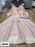 Pink Banarsi jacquard gown with self weaving  angrakha pattern Banarsi jacquard dupatta with self weaving-SOC001PBG