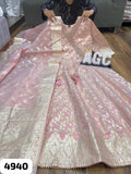 Pink Banarsi jacquard gown with self weaving  angrakha pattern Banarsi jacquard dupatta with self weaving-SOC001PBG