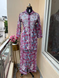 S F chikan , Premium Mulmul cotton  Kurti with Mulmul Cotton Plazo Cord Set -JASH001CSC