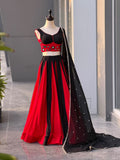 ManRasiya , Trendy Black and Red Fully Stitched Lehenga for Navratry 2026 -SOC001RK