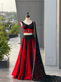 ManRasiya , Trendy Black and Red Fully Stitched Lehenga for Navratry 2026 -SOC001RK