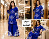 Blue Pure soft cotton digital print cord set -FOF001BC