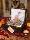 Gem Stone Shivlingam Rose Quartz with Brass with Silver Finish Naga -HOH001RQ