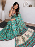 AK T Saree Fabric Printed  Georgette  Saree Mirror Work With Outing & Lace -TREND001S