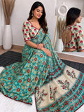 AK T Saree Fabric Printed  Georgette  Saree Mirror Work With Outing & Lace -TREND001S