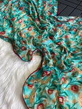 AK T Saree Fabric Printed  Georgette  Saree Mirror Work With Outing & Lace -TREND001S