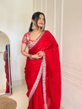Rosa , Red Saree with Ready made blouse -MISS001RSB