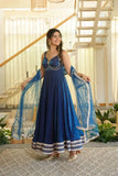 Neelam , Blue Fancy Fendy Silk Gown with pant and Duppatta for women -MISS001FG