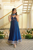 Neelam , Blue Fancy Fendy Silk Gown with pant and Duppatta for women -MISS001FG