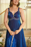 Neelam , Blue Fancy Fendy Silk Gown with pant and Duppatta for women -MISS001FG
