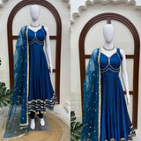Neelam , Blue Fancy Fendy Silk Gown with pant and Duppatta for women -MISS001FG
