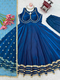 Neelam , Blue Fancy Fendy Silk Gown with pant and Duppatta for women -MISS001FG