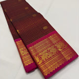Rajeswari , Kanjivaram Pure silk handloom double warp with contrast Grand Pallu and blouse Vaira oosi kattam Bridal 2g -PDS001VO