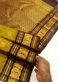 Shobika , Vintage   Kanchipuram traditional Borders with Mayil  Butties Chocolate and Gold Combination Saree  -PDS001KS