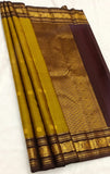 Shobika , Vintage   Kanchipuram traditional Borders with Mayil  Butties Chocolate and Gold Combination Saree  -PDS001KS